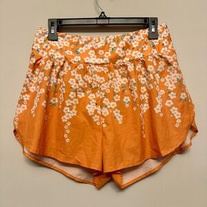 Floral Orange Athletic Shorts for Women